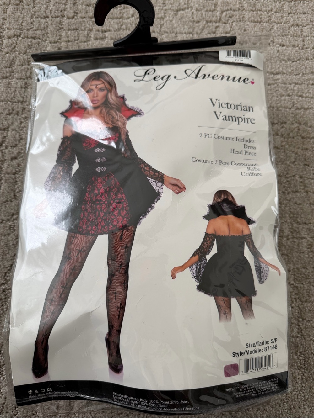 Leg Avenue Victorian Vampire Costume - Black & Burgundy Lace Dress - Picture 4 of 6